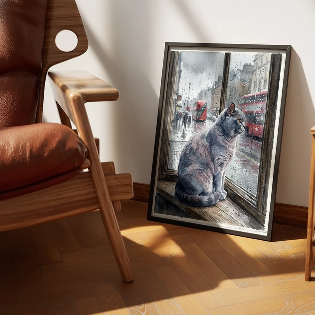 Blue Cat on Rainy Window Sill preview 3