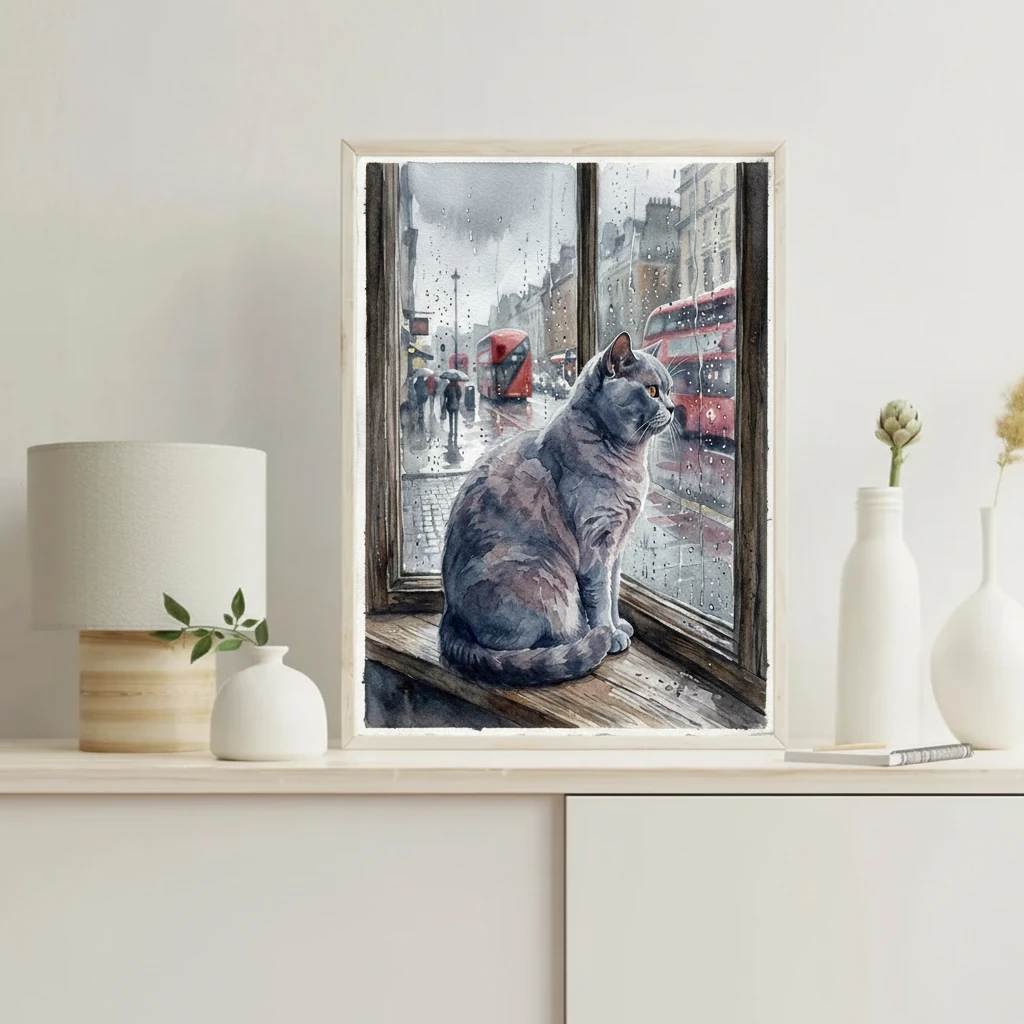 Blue Cat on Rainy Window Sill preview 4