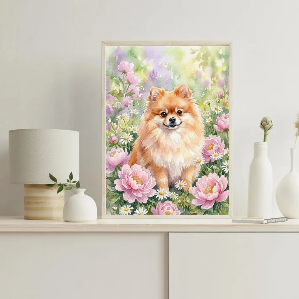 Fluffy Pomeranian in Flowerbed preview 4