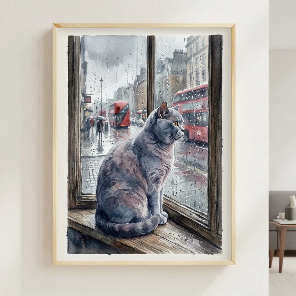 Blue Cat on Rainy Window Sill preview 2