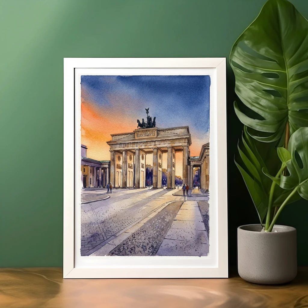 Brandenburg Gate Sunset watercolor art print
