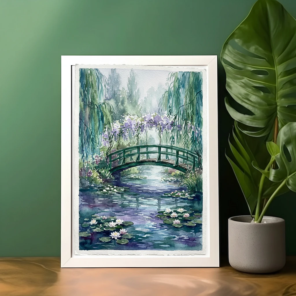 Giverny Green Bridge watercolor art print