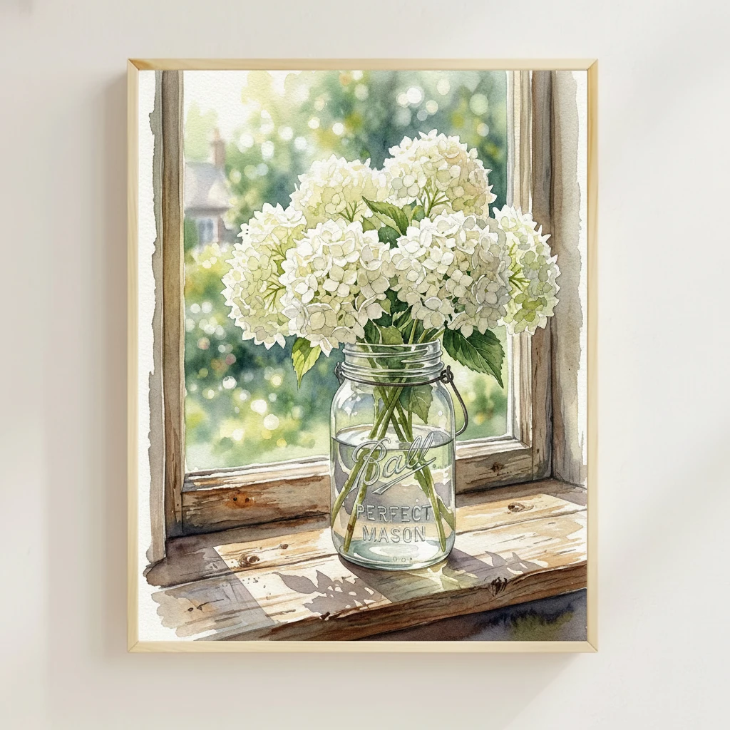 White Hydrangeas Mason Jar preview 2