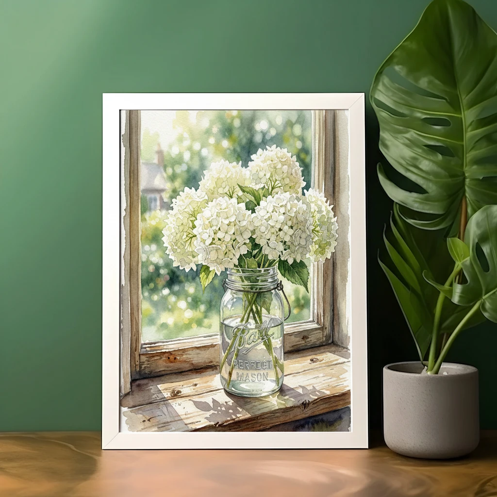 White Hydrangeas Mason Jar preview 3