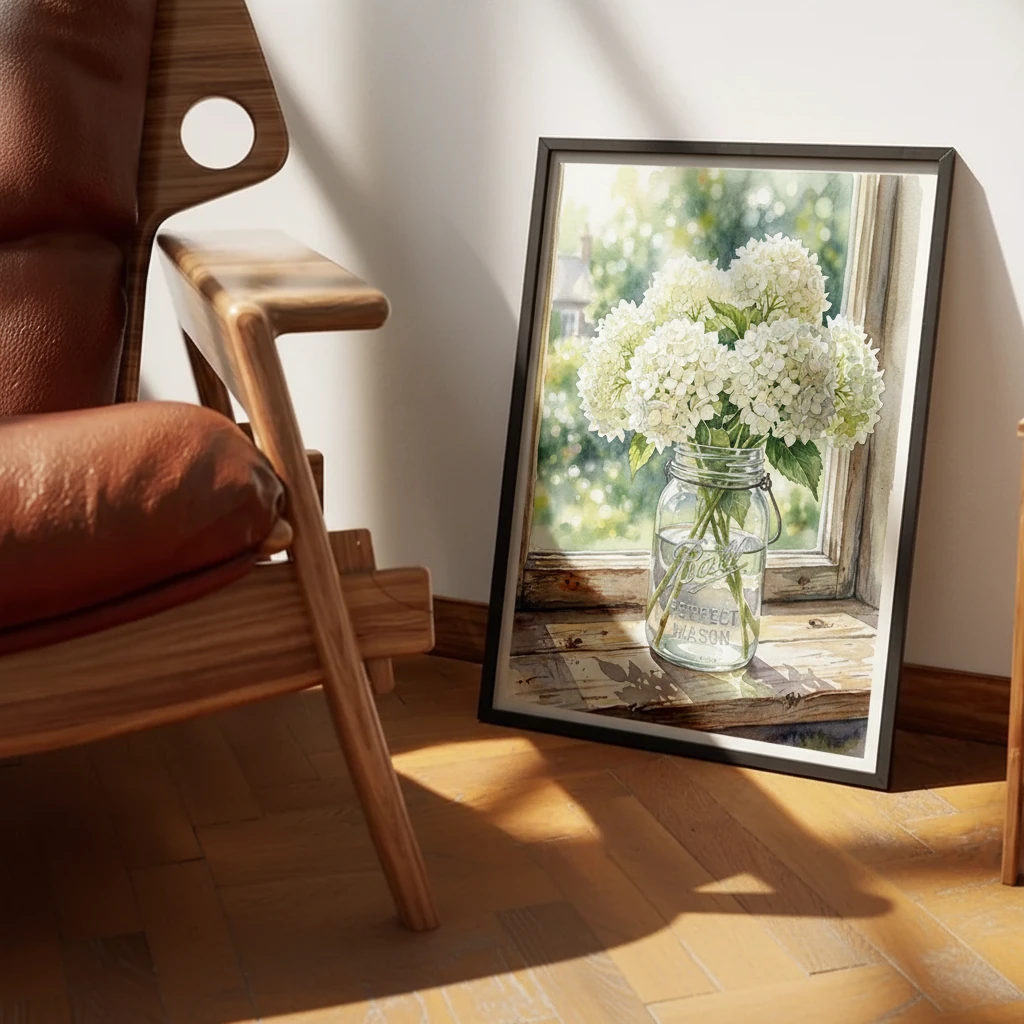 White Hydrangeas Mason Jar preview 4