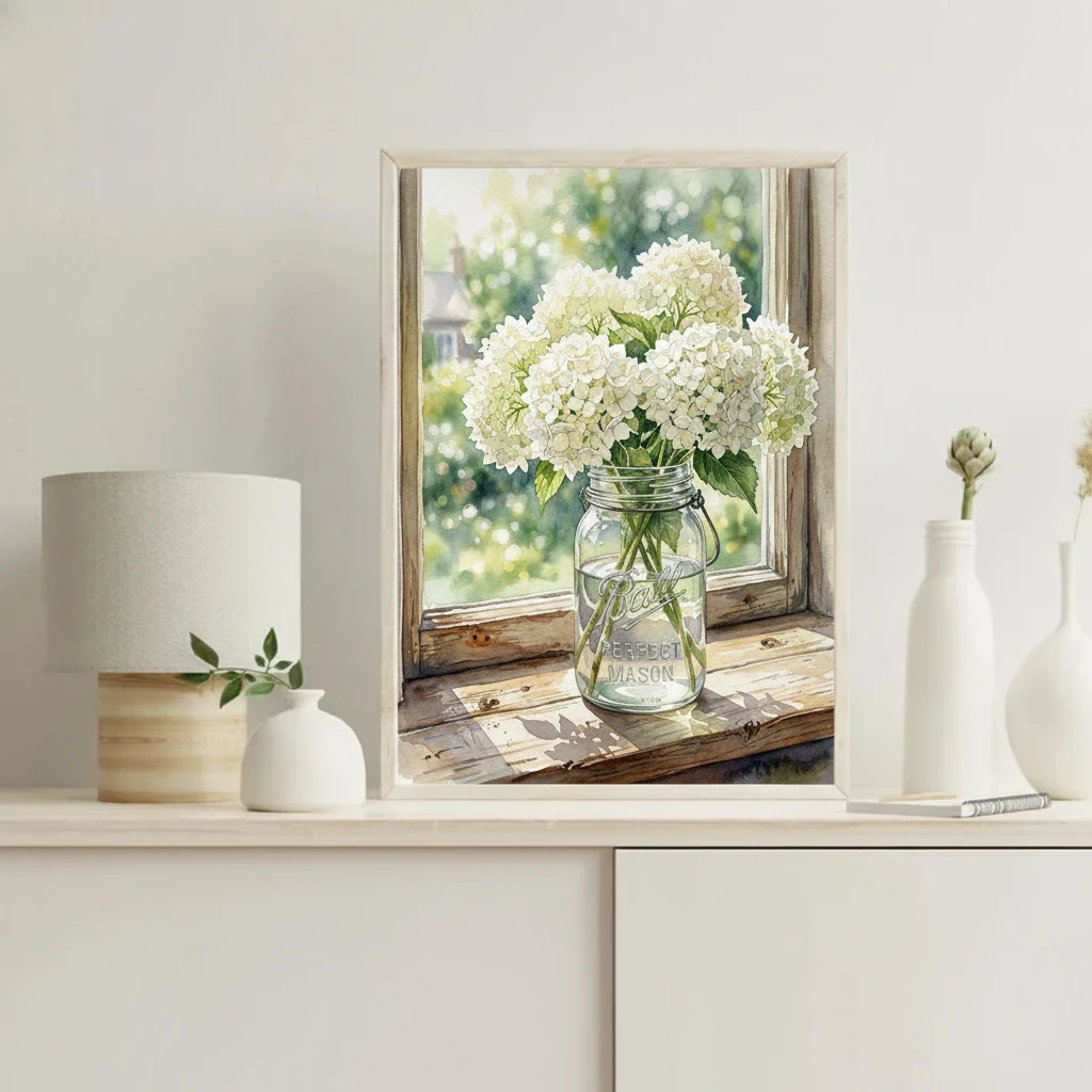 White Hydrangeas Mason Jar preview 5