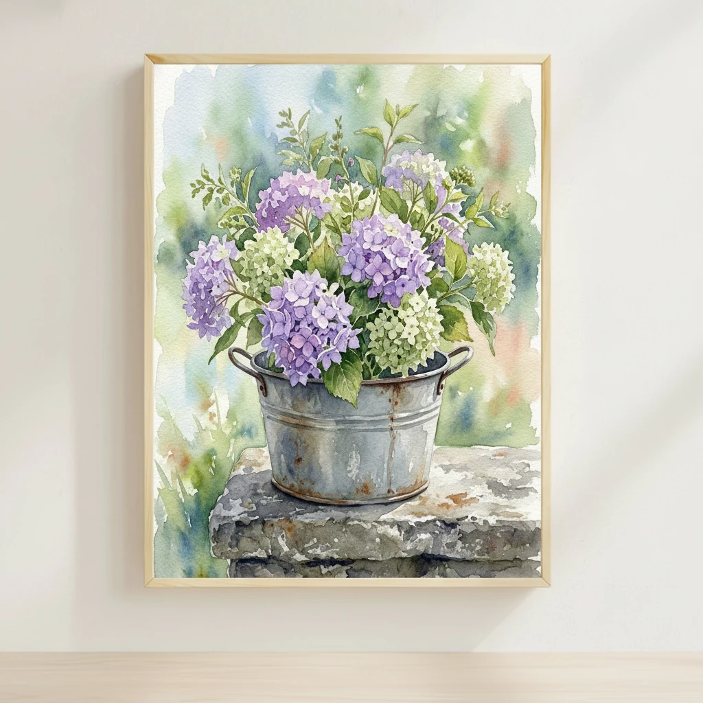 Lavender Hydrangeas Zinc Tub preview 2