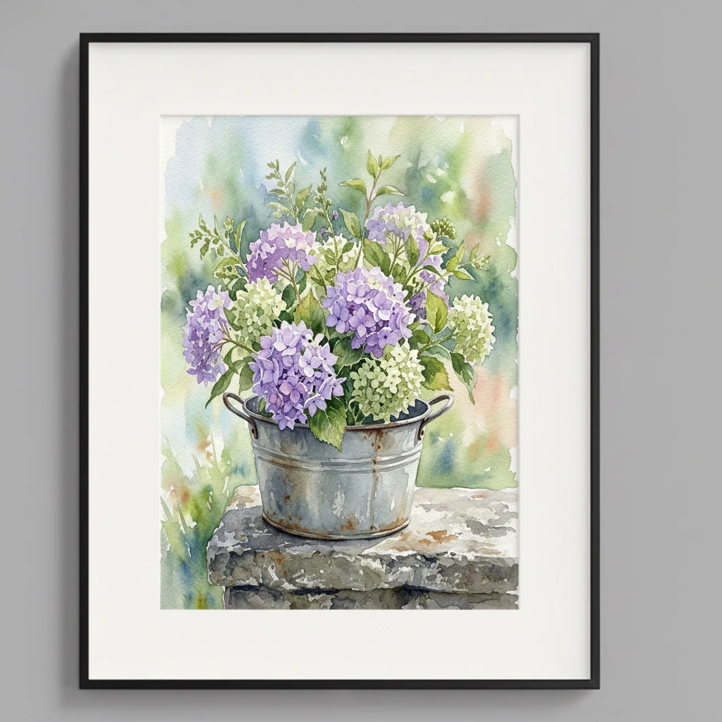 Lavender Hydrangeas Zinc Tub preview 3