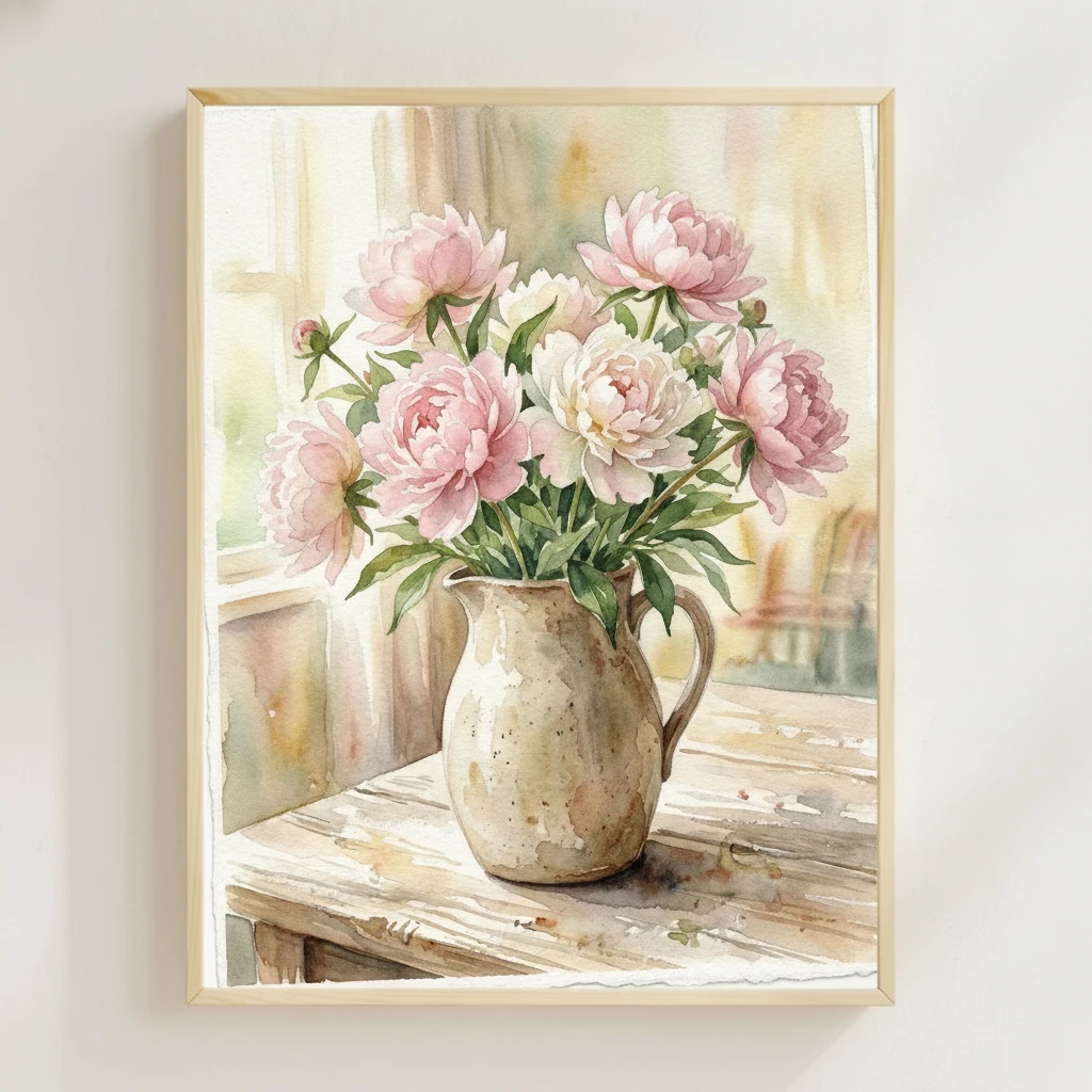 Peonies in Stoneware Jug preview 2