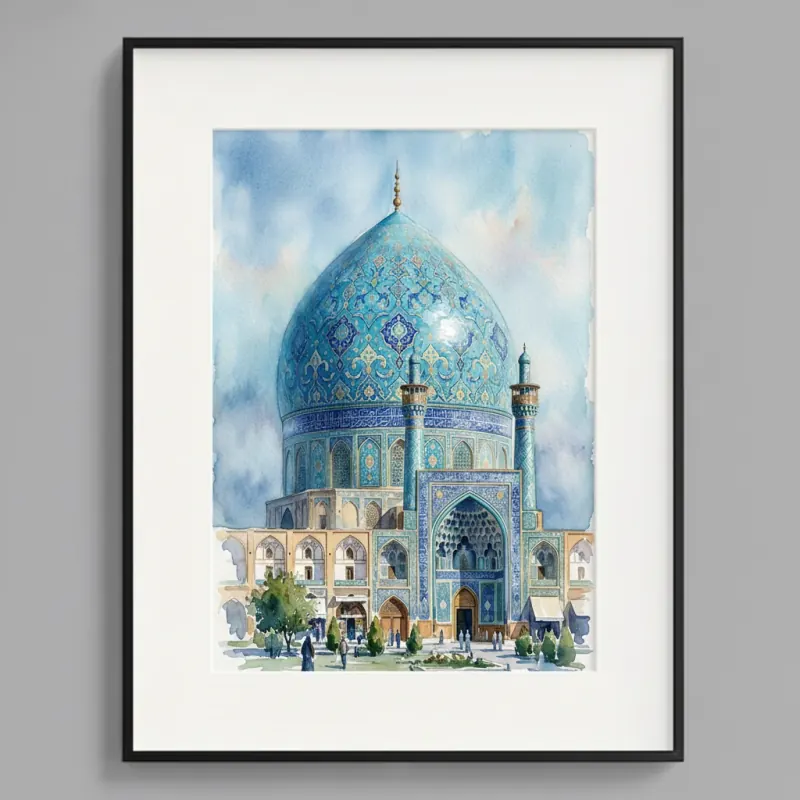 Blue Tile Dome watercolor print