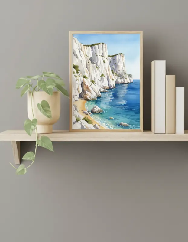 Calanques Secluded Azure watercolor print