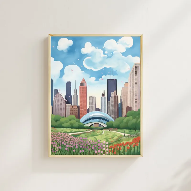 Chicago Bean Reflecting Skyline watercolor print