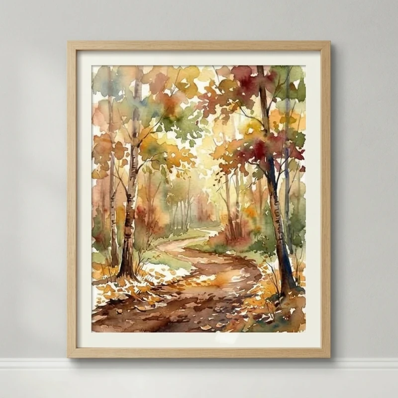 Sunlit Ochre Woodland Path