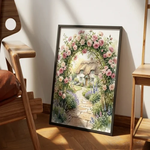 Summer Bower: Cottage Rose Archway Watercolor preview 4