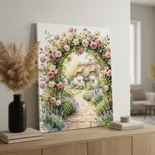 Summer Bower: Cottage Rose Archway Watercolor preview 3