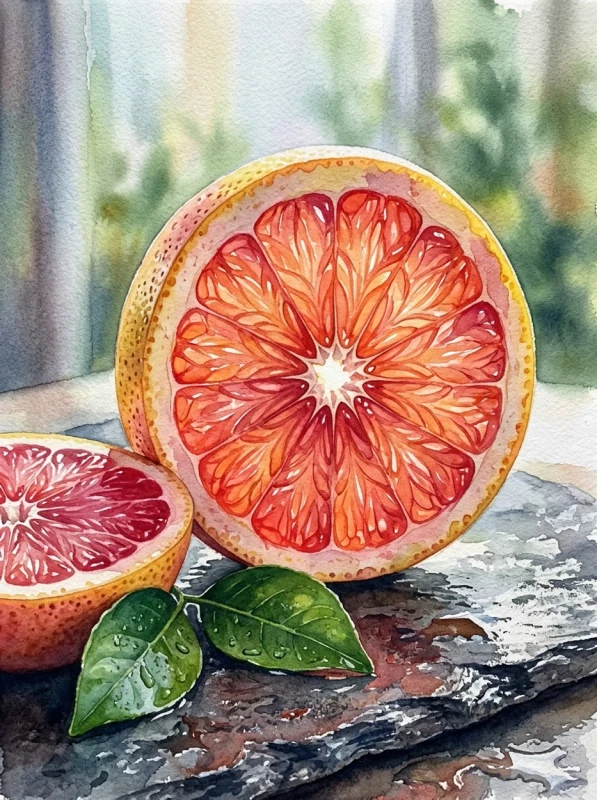 Sliced Ruby Red Grapefruit Watercolor - Watercolor art print available in multiple sizes