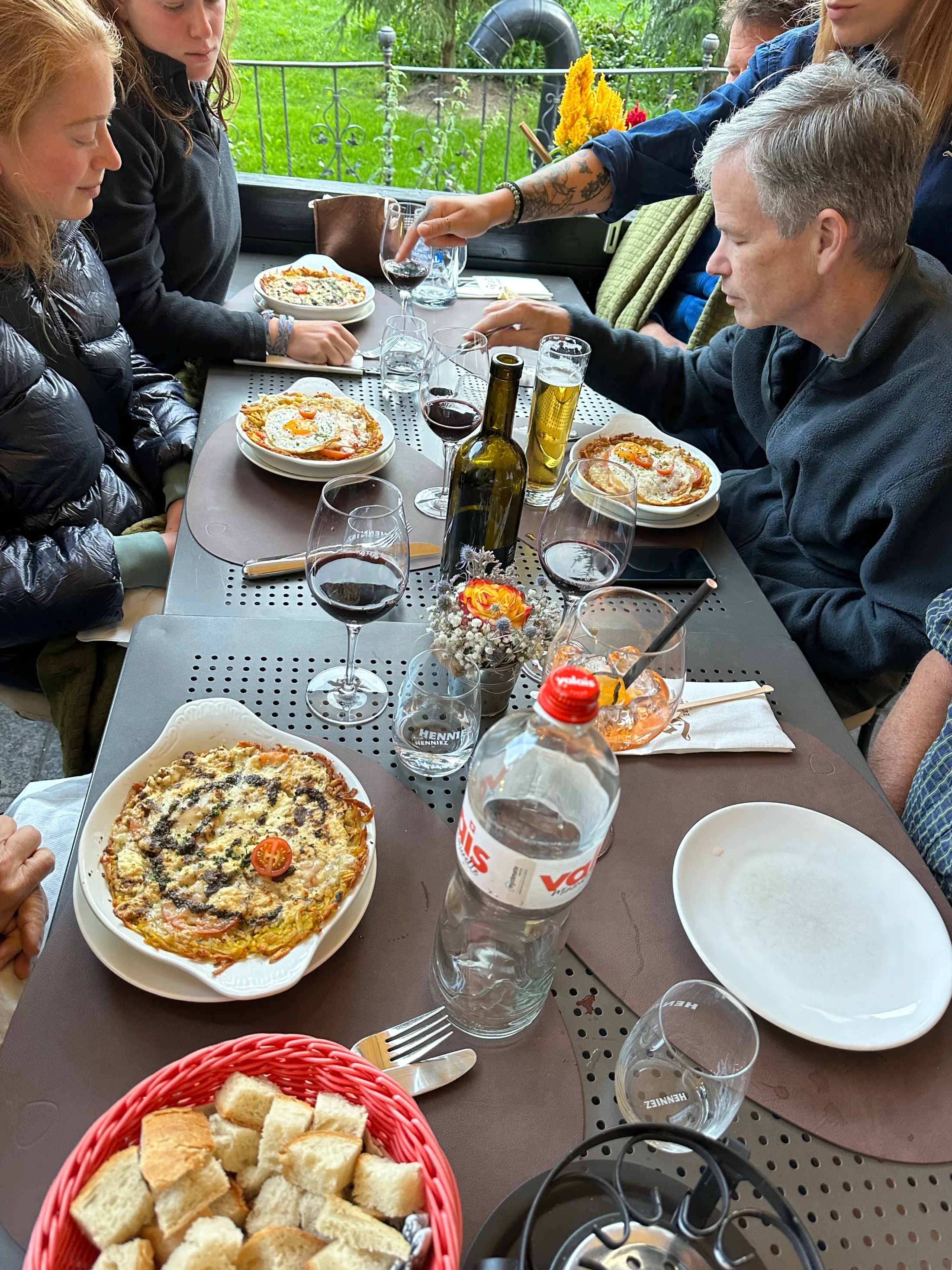 Rösti and wine in Zermatt, the traditional and entirely non-negotiable end to the walk.