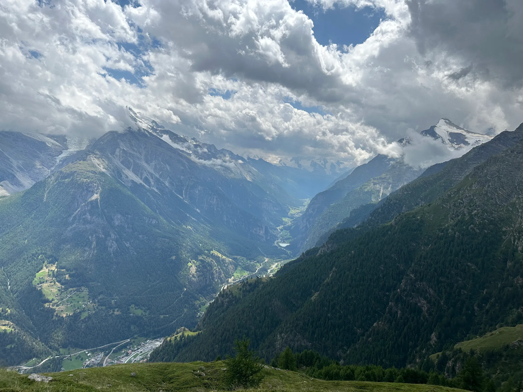 The deep trench of the Mattertal opening up on the long descent from the Augstbordpass.