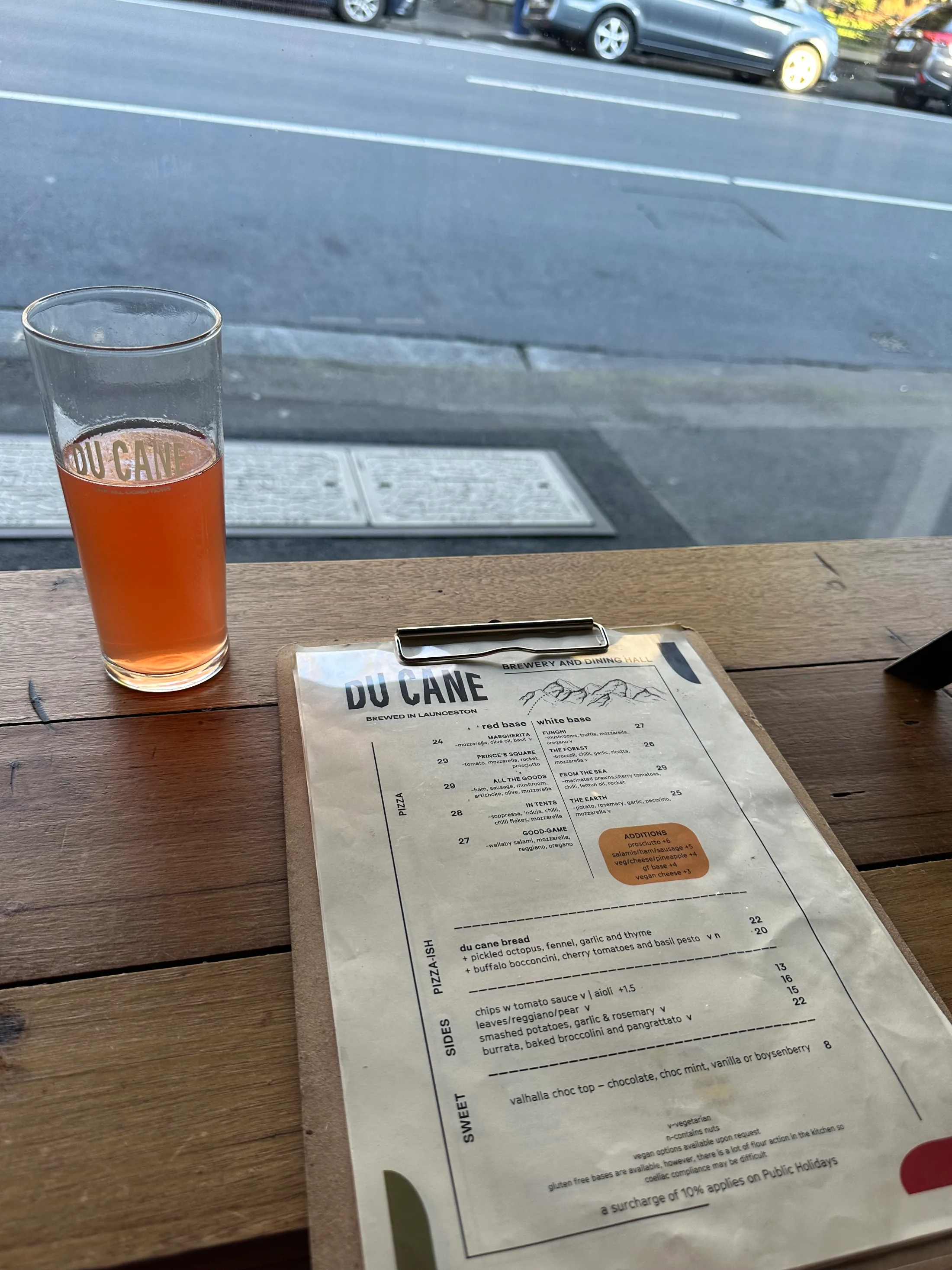 The first drink back in Launceston, at the end of eight days on the track.