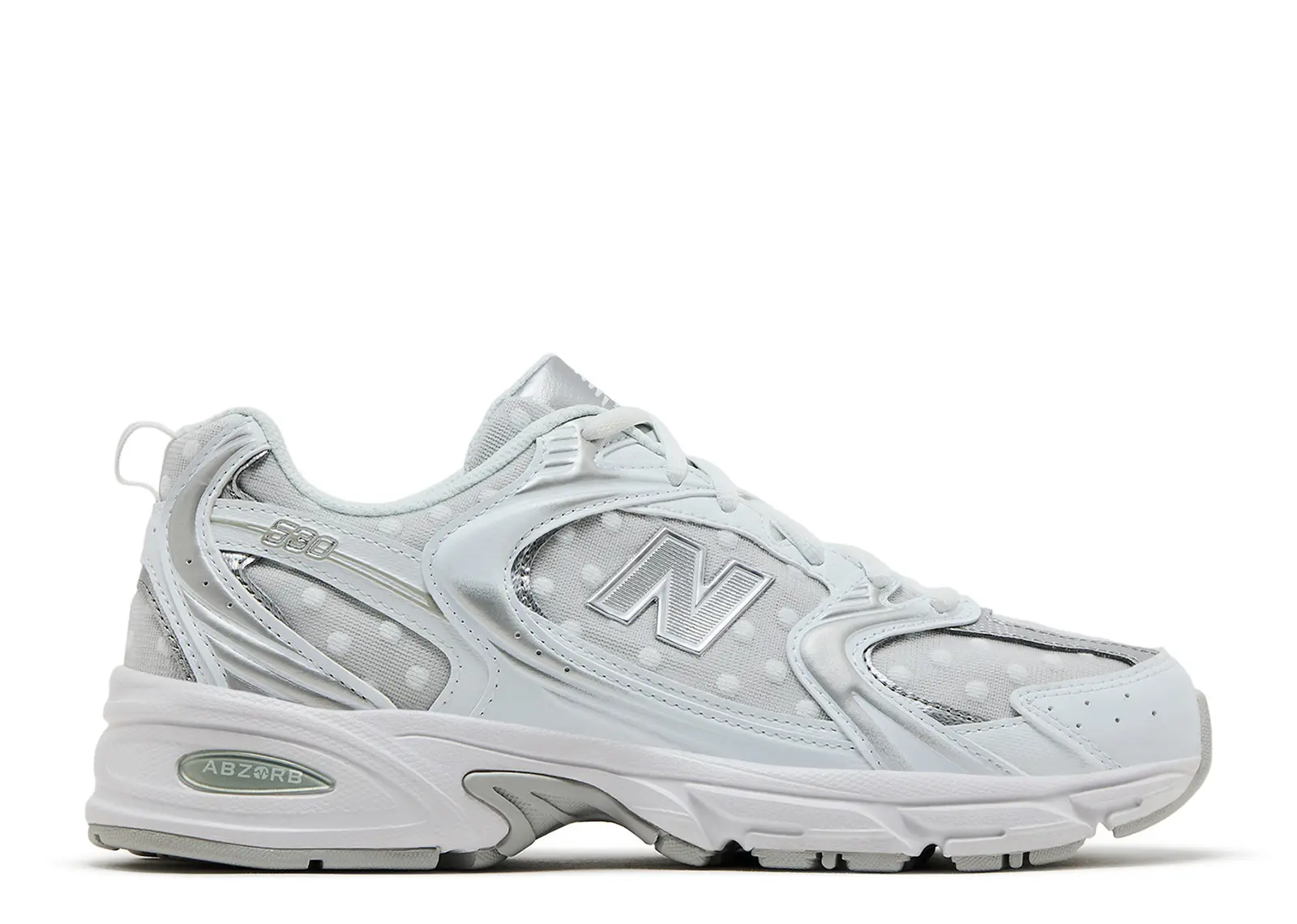 530 'White Silver Metallic Polka Dots' | Grey | Men's Size 9