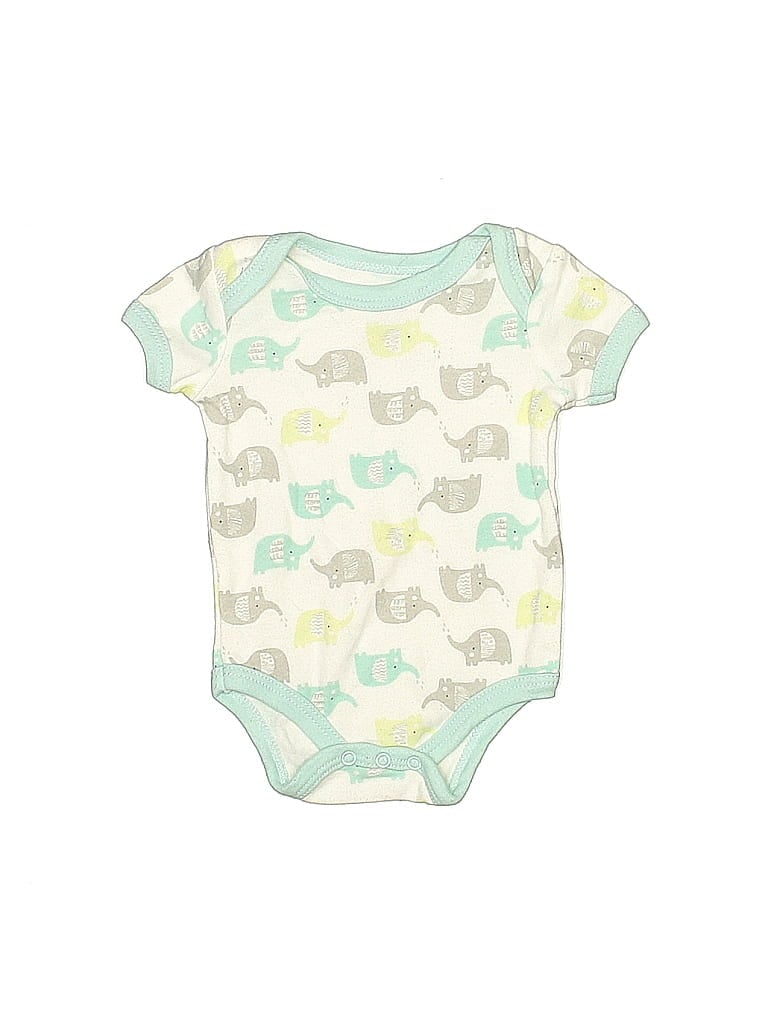 Swiggles Short Sleeve Onesie: Ivory Print Bottoms - Size 0-3 Month