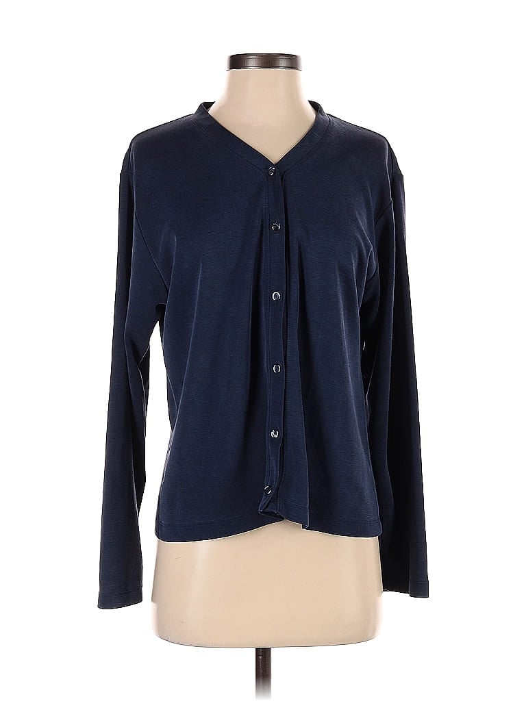 Parterre Long Sleeve Blouse: Blue Tops - Size Small