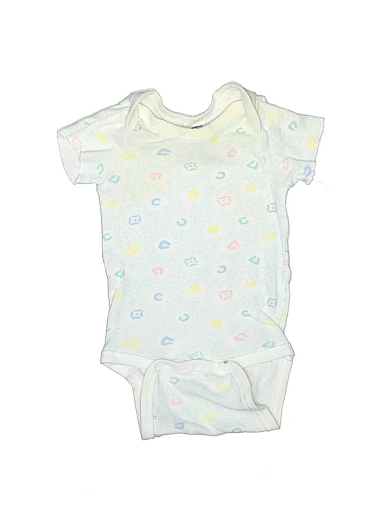 Curity Short Sleeve Onesie: White Print Bottoms - Size Newborn