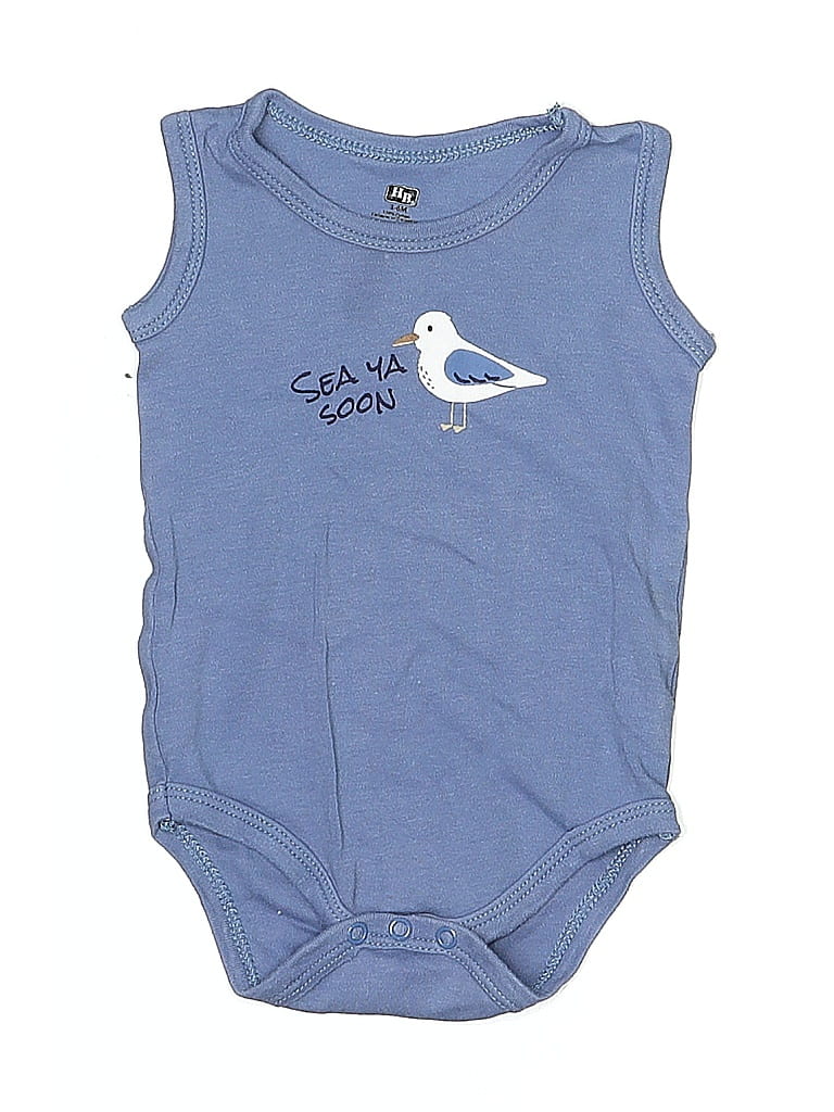 Hb Short Sleeve Onesie: Blue Solid Bottoms - Size 3-6 Month