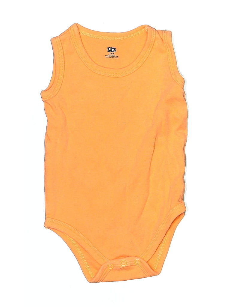 Hb Short Sleeve Onesie: Orange Solid Bottoms - Size 3-6 Month