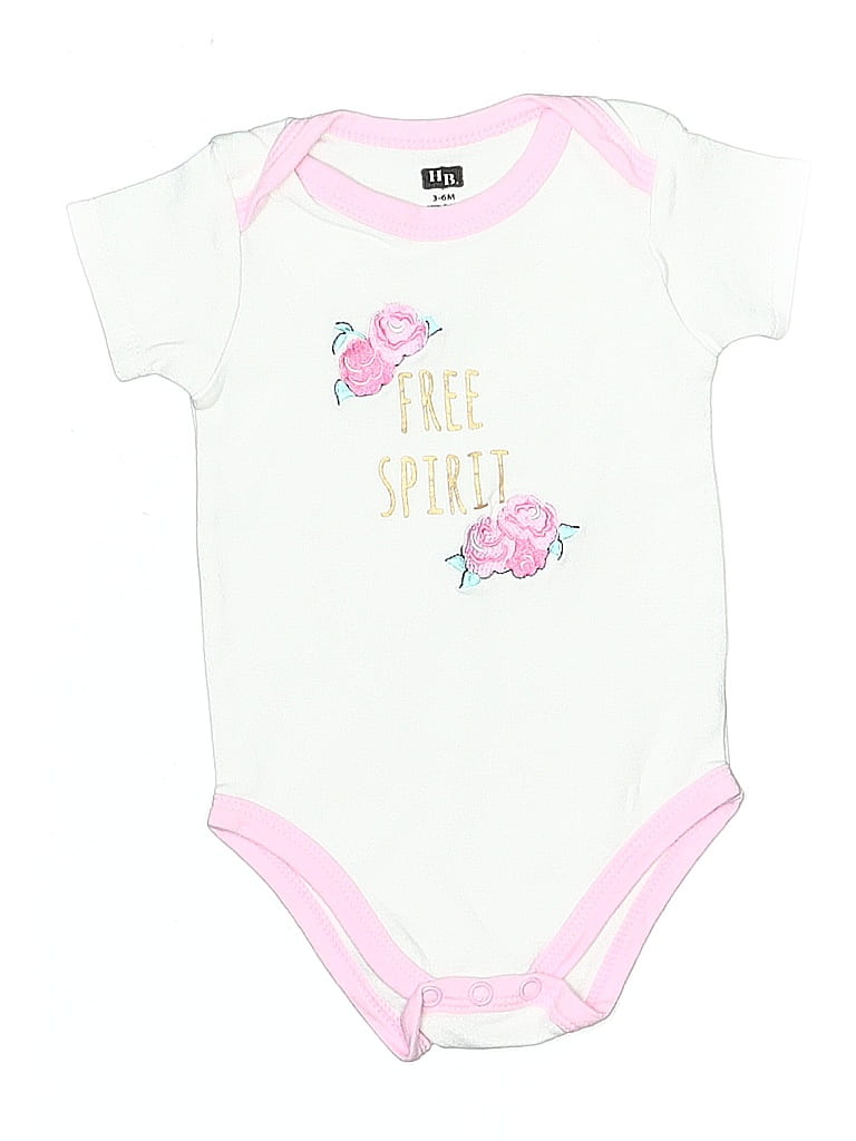 Hb Short Sleeve Onesie: White Print Bottoms - Size 3-6 Month