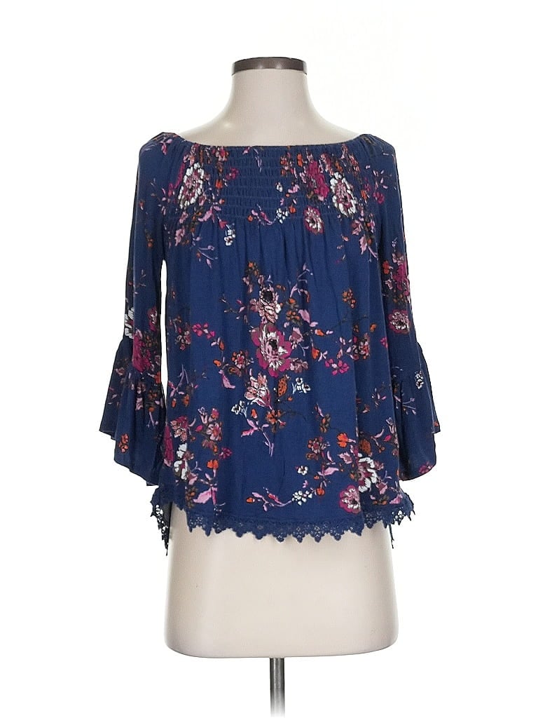 LOQ Short Sleeve Top Blue Off The Shoulder Neckline Tops - New - Size X-Small