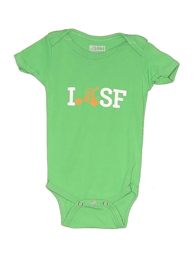 Kids Short Sleeve Onesie: Green Print Bottoms - Size 6-12 Month