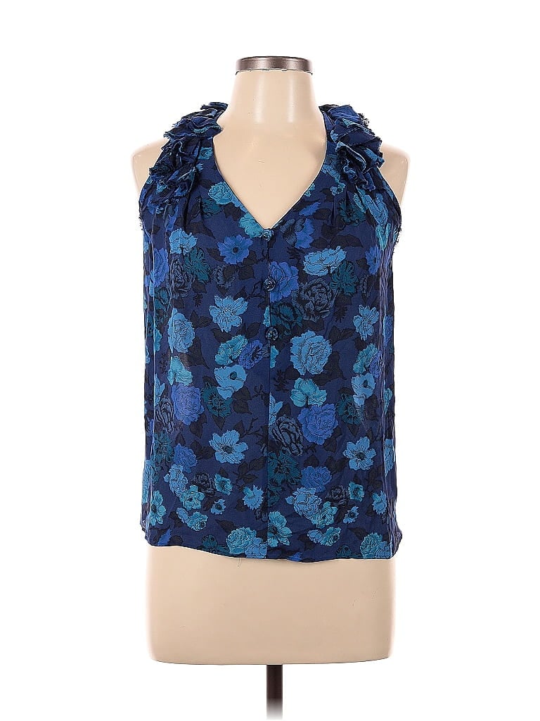 YaYa Aflalo Sleeveless Silk Top Blue Halter Tops - Used - Size Small