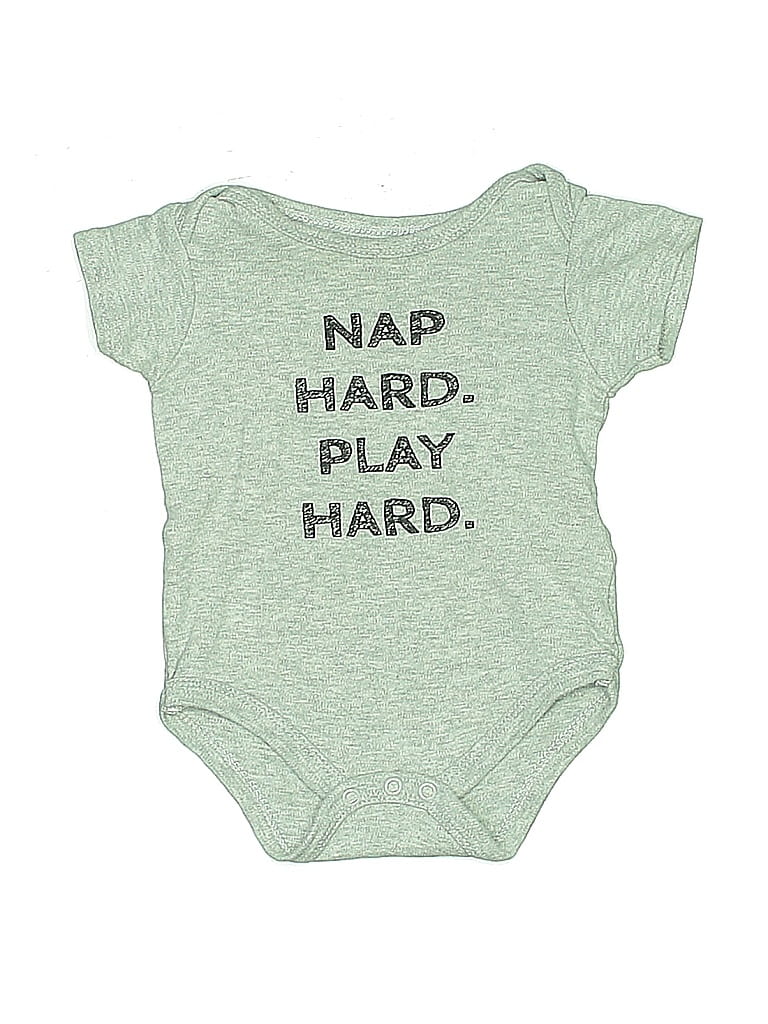 Little Treasure Short Sleeve Onesie: Green Print Bottoms - Size 3-6 Month
