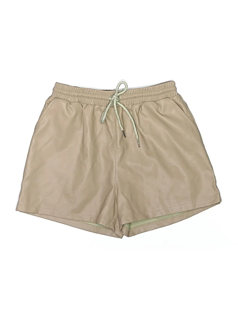 Maverick Faux Leather Shorts: Tan Solid Bottoms - Size X-Small
