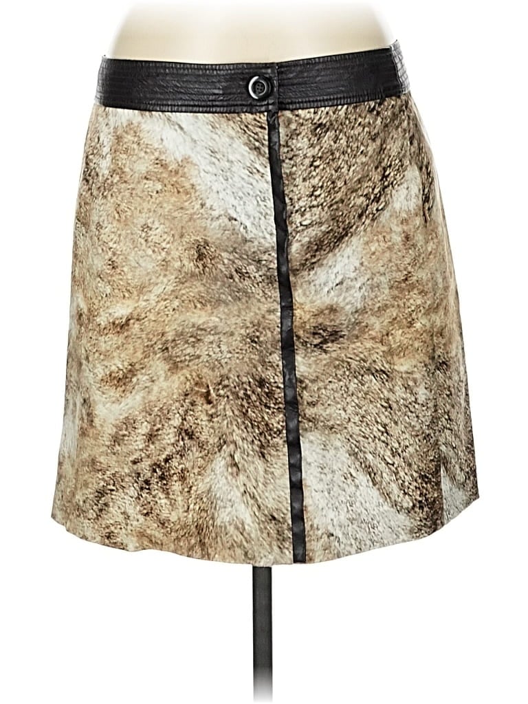 W by Worth Faux Leather Skirt: Tan Animal Print Pattern Bottoms - Size 6