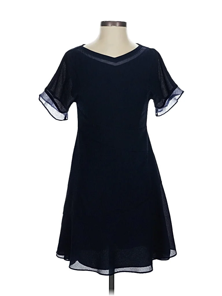 JIGOTT Casual Dress - Shift: Blue Solid Pattern Dresses - Used - Size Small