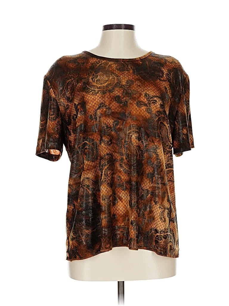 Miss Alliage Collection Short Sleeve Blouse: Brown Tops - Size Large