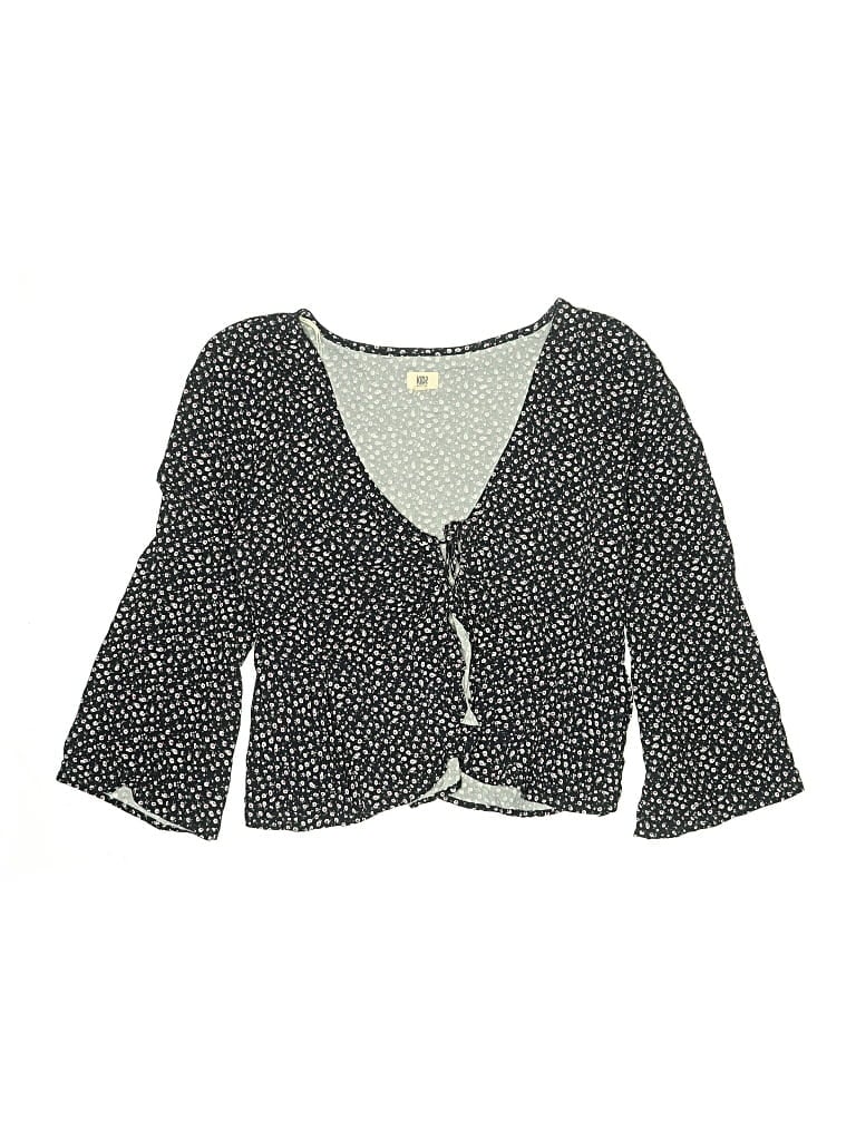 Kids 3/4 Sleeve Blouse: Black Polka Dots Pattern Tops - Size X-Small
