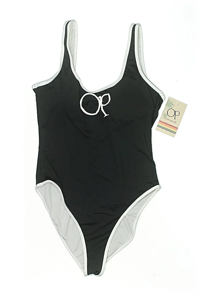 Op One Piece Swimsuit: Black Graphic Pattern Swimwear - Size X-Large