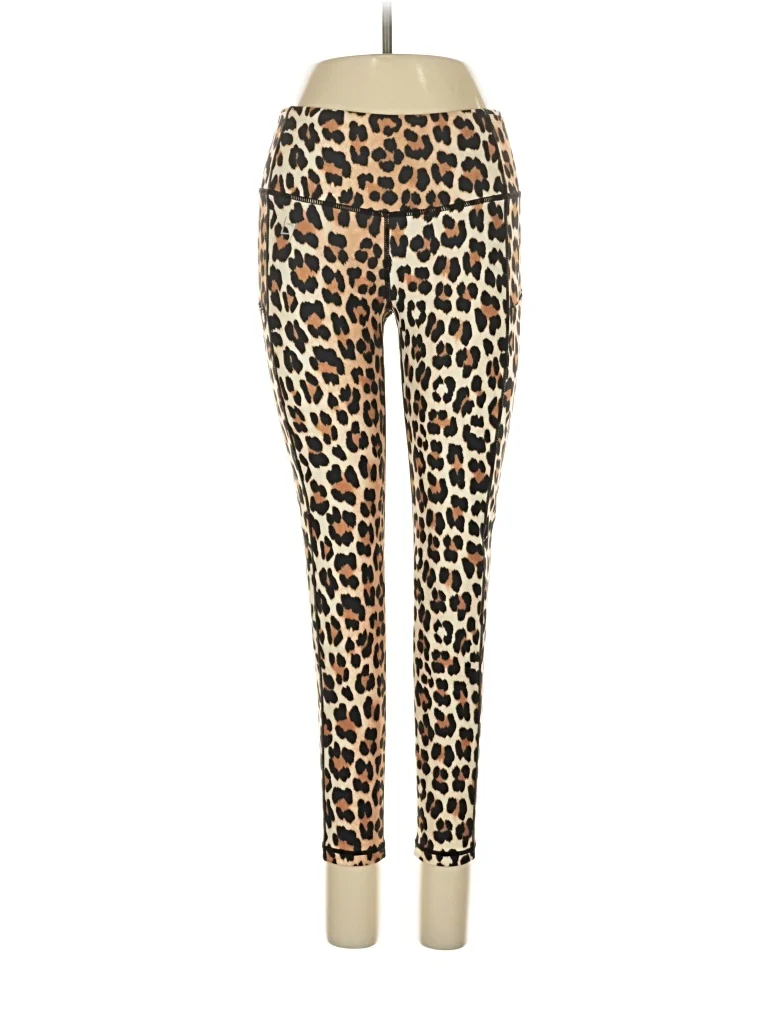 Fittin Leggings: Gold Animal Print Pattern Bottoms - Size X-Small