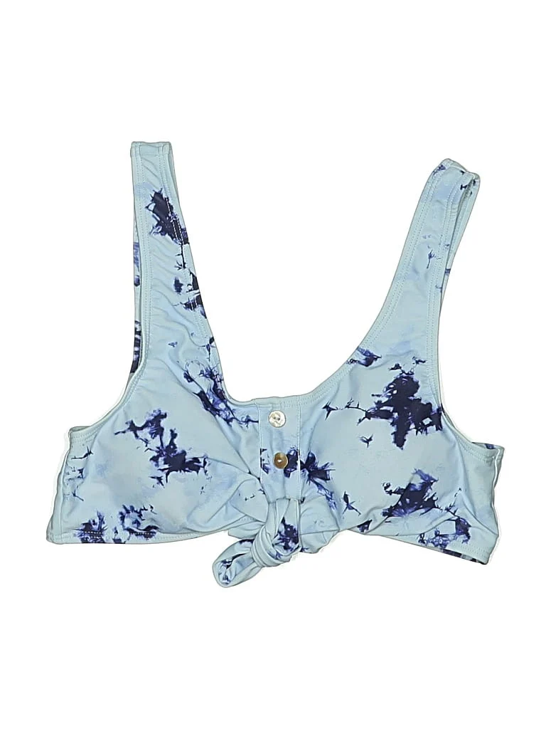 DRESSFO Swimsuit Top: Blue Floral Pattern Swimwear - Used - Size Small