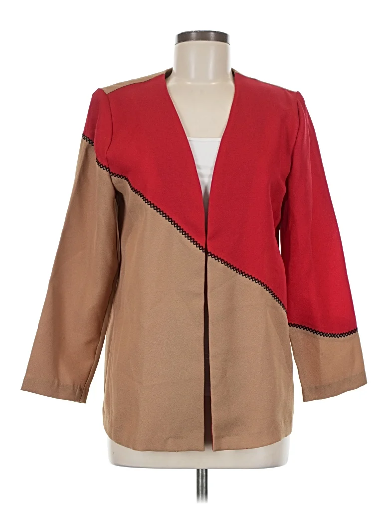 Blair Boutique Blazer Jacket: Red Color Block Pattern Jackets & Outerwear - Size 8 Petite