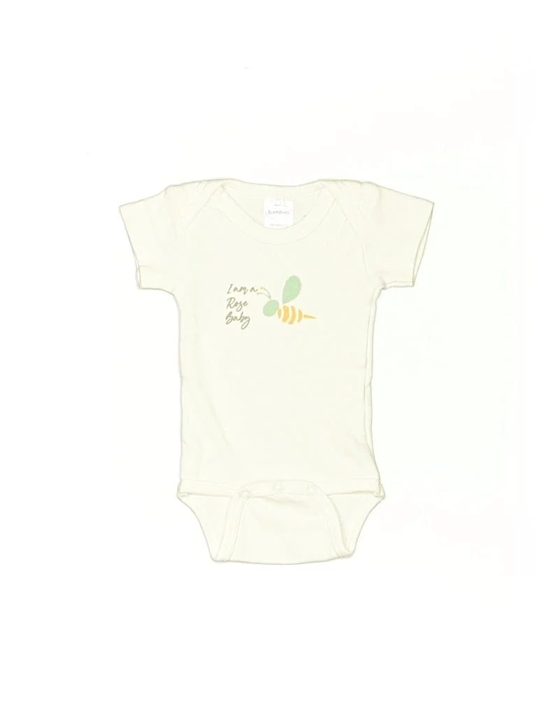Bambini Short Sleeve Onesie: Ivory Print Pattern Bottoms - Size Newborn