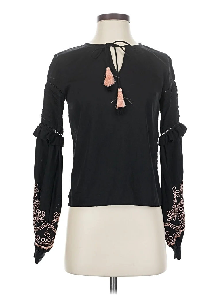 KAS Long Sleeve Blouse: Black Tops - Size X-Small