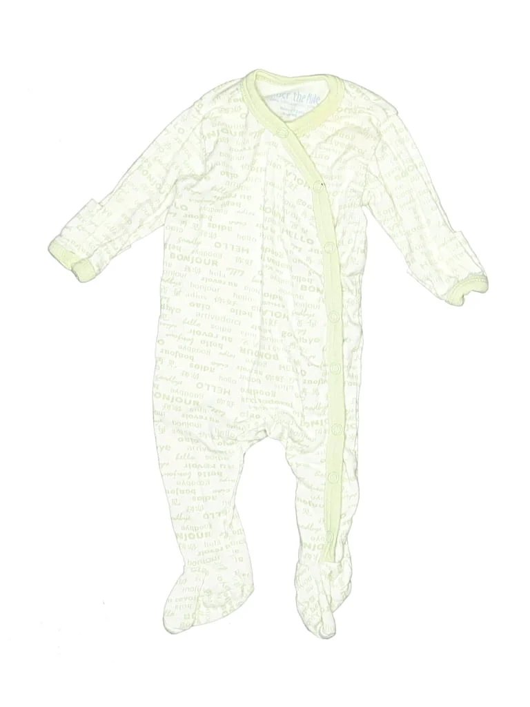 Under the Nile Long Sleeve Onesie: Green Print Pattern Bottoms - Size Newborn