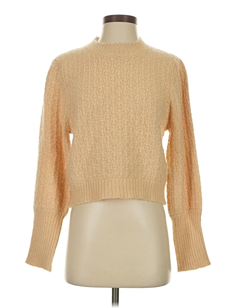 The Westside Turtleneck Sweater: Tan Solid Pattern Tops - Size X-Small