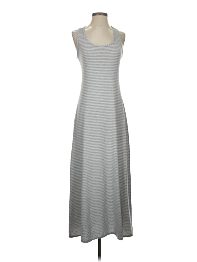 Malloy Casual Dress: Gray Stripes Pattern Dresses - Size Small