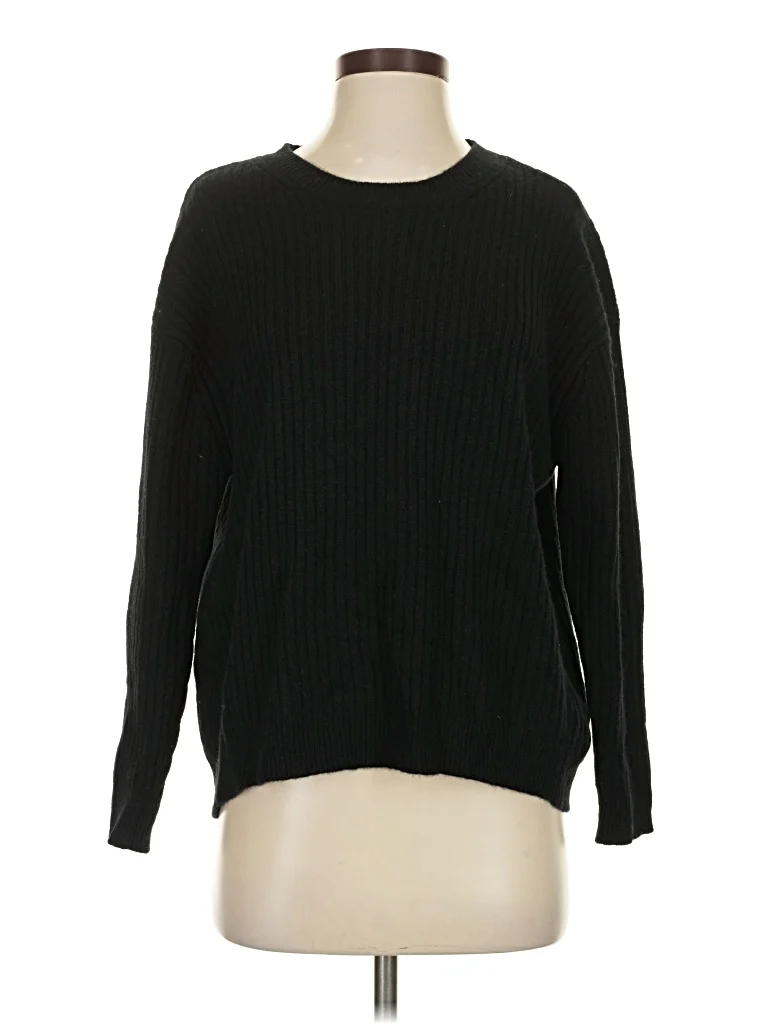 The Tile Club Pullover Sweater: Black Solid Pattern Tops - Size X-Small