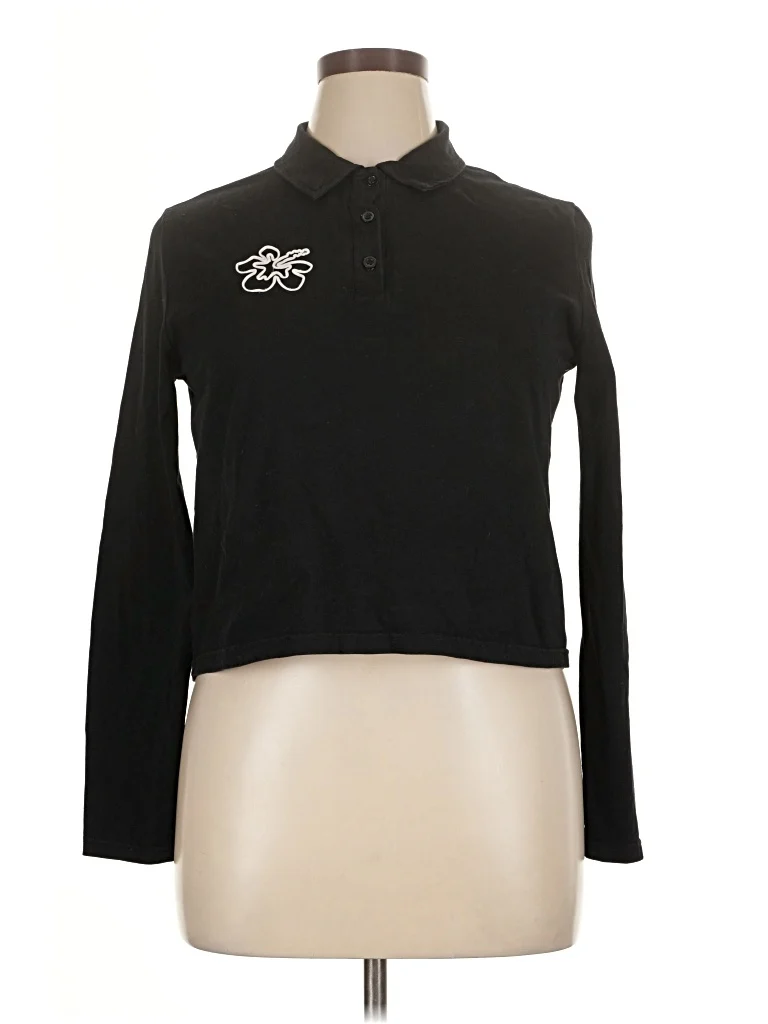 udel new york Long Sleeve Polo Shirt: Black Tops - Size X-Large